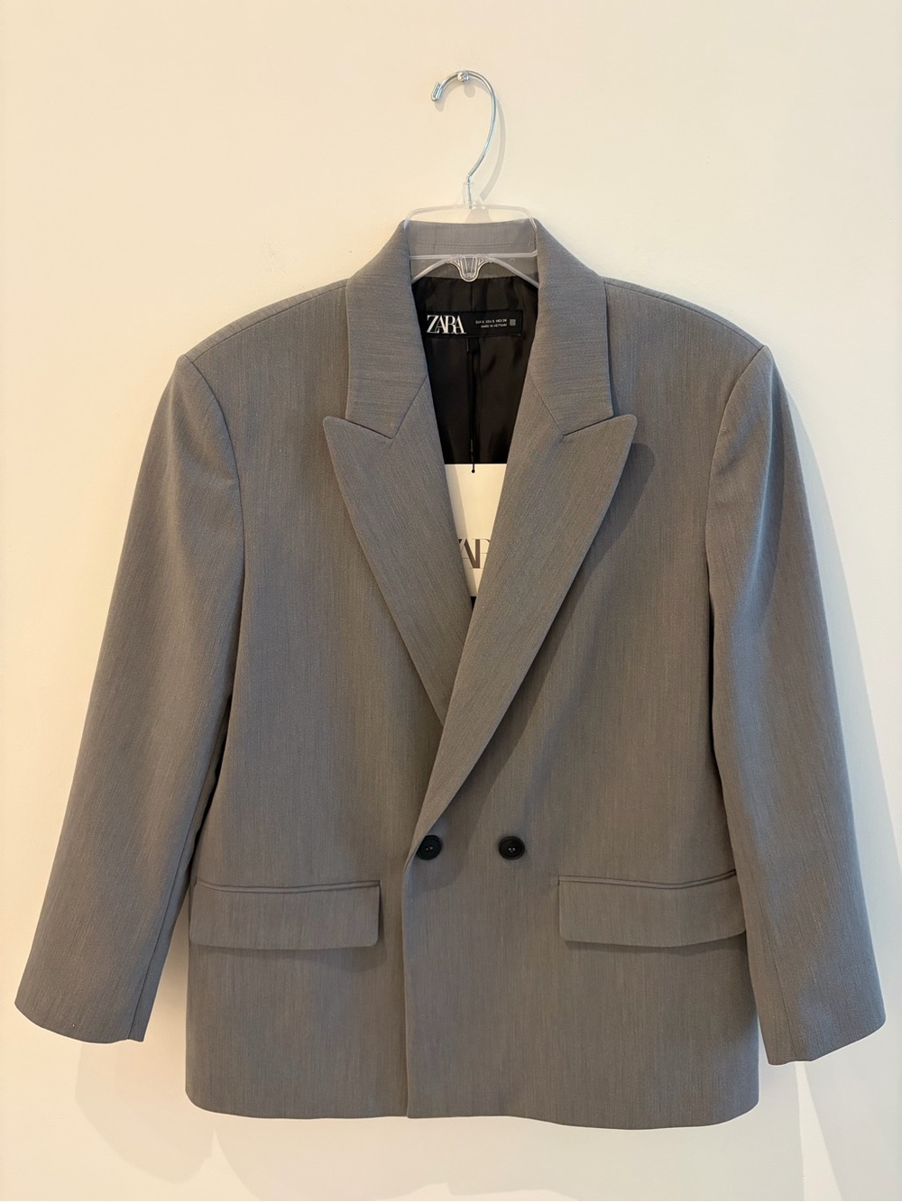 ZARA Women’s Gray Oversized Double-Breasted Blazer NWT